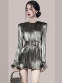 Luxurious Silver Pleated Dress for Sophisticated Fall Elegance