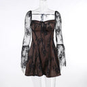 French Elegance Lace Bell Sleeve A-Line Dress for Women