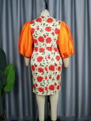 4XL Women's Printed Lantern Sleeve Dress: Fashionable Plus Size Statement Piece