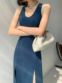 Blue Slim-Fit Summer Vest Dress - Elegant Women's Fashion