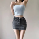 Vintage Blue High Waist Denim Skirt Sexy Chic Short Dress