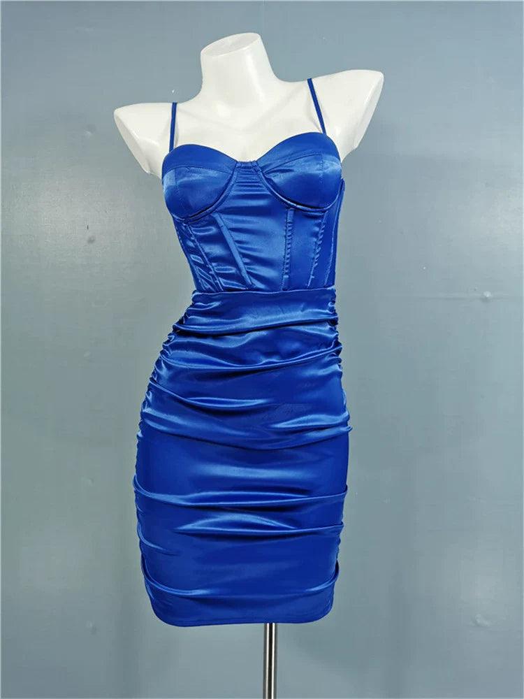 Elegant Fishbone Sling Dress: Chic Satin Partywear & Slimming Design