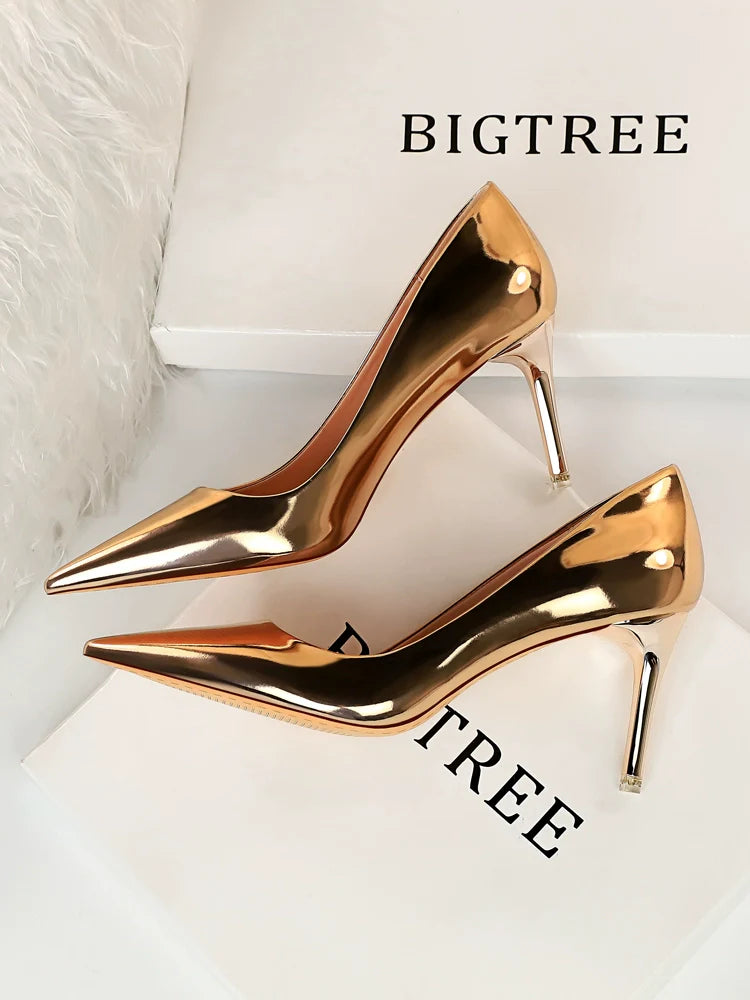 Bright Leather High Heels: European Style Shoes - Elegant & Glamorous