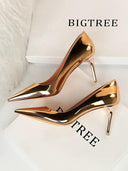 Bright Leather High Heels European Style Shoes Elegant Glamorous