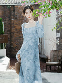 Light Blue Floral Elegance Sling Dress for Summer Chic Fashion