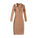 Autumn V-neck Dress Cozy Chic Elastic Waist Women's Fashion