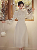 Elegant Retro Dress: Sophisticated High Waist Long Sleeve