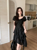 Tea Break Ruffle Dress Korean Chic Style Irregular Hem Fashion