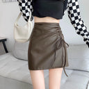 Black Sheath Leather Skirt for European Chic Autumn Style