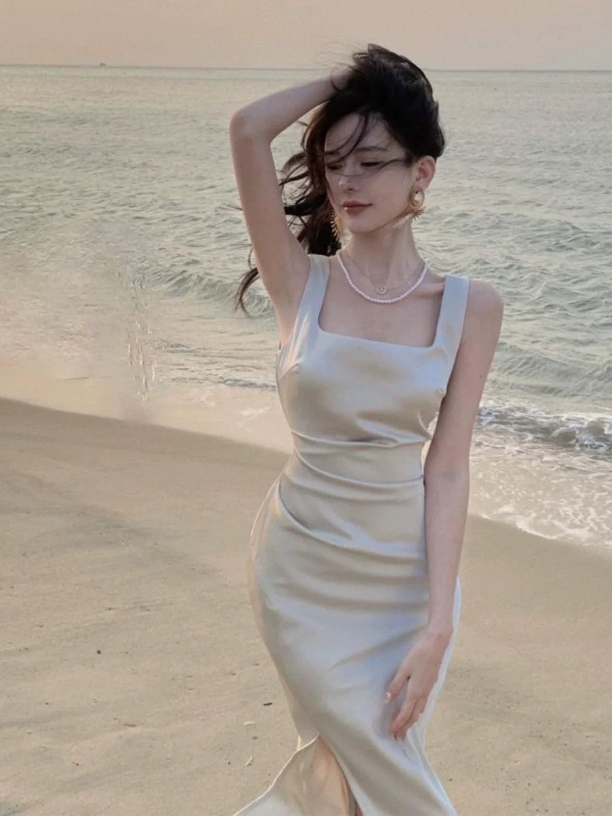 White Satin Sling Dress: Chic Event Wear for Women