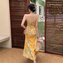 Retro Yellow Floral Summer Beach Skirt Vintage Style Chic