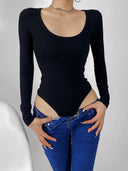 Siamese Fit Long-Sleeved U-Neck Top Modern Chic Autumn Style