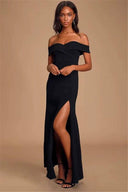 Elegant Off-Neck Slit Dress Stylish Slim-Fit for Events