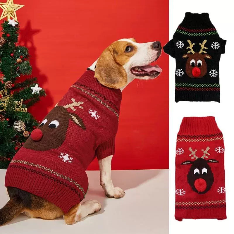 Christmas Pet Clothes Red Nose Deer Sweater Small, Medium and Large Dogs Teddy/Golden Retriever Labrador Dog Clothes