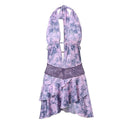 Winter Purple Lotus Leaf Backless Dress Elegant Halterneck