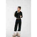 Discoglam Black Rhinestone Velvet Suit Cardigan and Pants