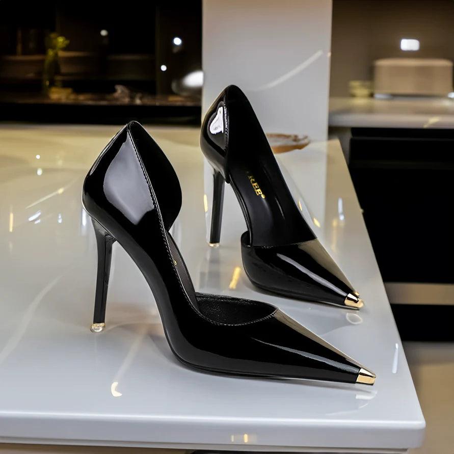 Cut Out High Heels: Trendy Patent Leather Shoes for Women