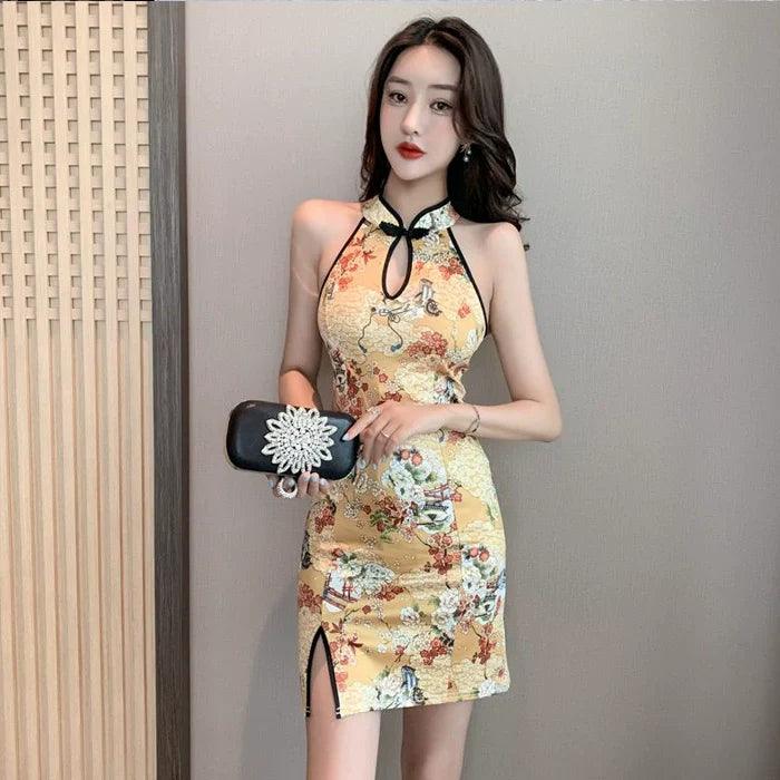 Young Adult Open Back Night Club Dress: Stylish Cheongsam Revamp