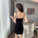 Radiate Confidence Elegant Pleuche Suspender Dress Fashion