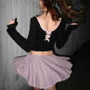 Pure Desire Bow Detail Long Sleeve T-shirt Versatile Style