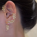 Simple Graceful Fancy Clip Leaves Female Stud Earrings Set