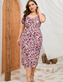 Plus Size Women's Floral Puff Sleeve Dress Summer Chic