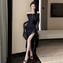 Black Mesh Off-Shoulder Dress Elegant Style Premium Quality