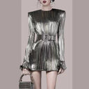 Luxurious Silver Pleated Dress for Sophisticated Fall Elegance