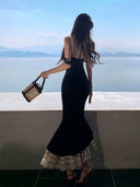 French Black Backless Dress Step-by-Step Lotus Sling Stylish