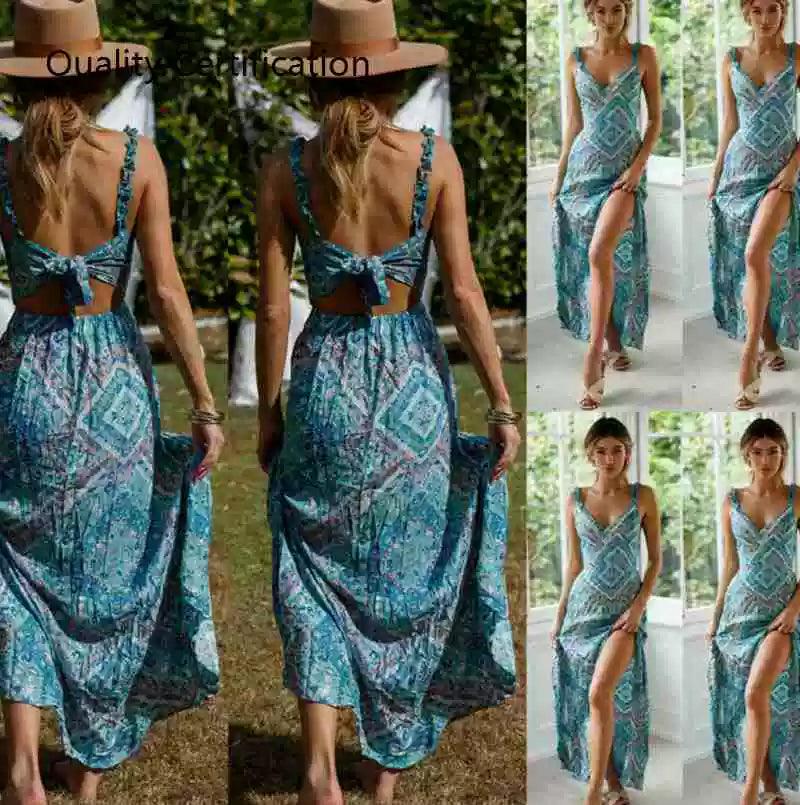 Elegant Floral Maxi Dress: Sophisticated V-Neck Beach Sundress