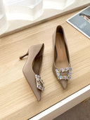 Black Flats with Rhinestone Square Buckle for Elegant Style