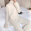 First-Line Brand Label Cut Women's Clothes Export Big Brand Discount Fall Winter Turtleneck Sweater Pants Set