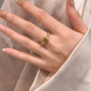 Letter Female Retro Opening Gold Index Finger Ring Zircon