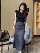 Elegant High Waist Split Skirt Versatile Slimming Essential