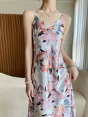 Silk Floral Sling Dress: Elegant French Design for Women