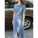 Retro Houndstooth Denim Dress Timeless Korean Style Chic