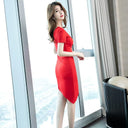 Vibrant Red Hip-Wrapped Dress for Chic Summer Fashion