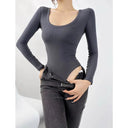 Siamese Fit Long-Sleeved U-Neck Top Modern Chic Autumn Style