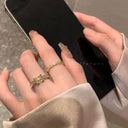 Letter Female Retro Opening Gold Index Finger Ring Zircon