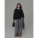 Sixi Sixi Spring Stitching Wire Contrast Color Pullover Sweater