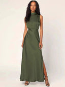 Smooth Elegance High Slit Socialite Dress Modern-Day Chic