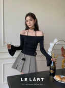 Off-the-Shoulder Slim Sweater Stylish Korean Chic Autumn Essential