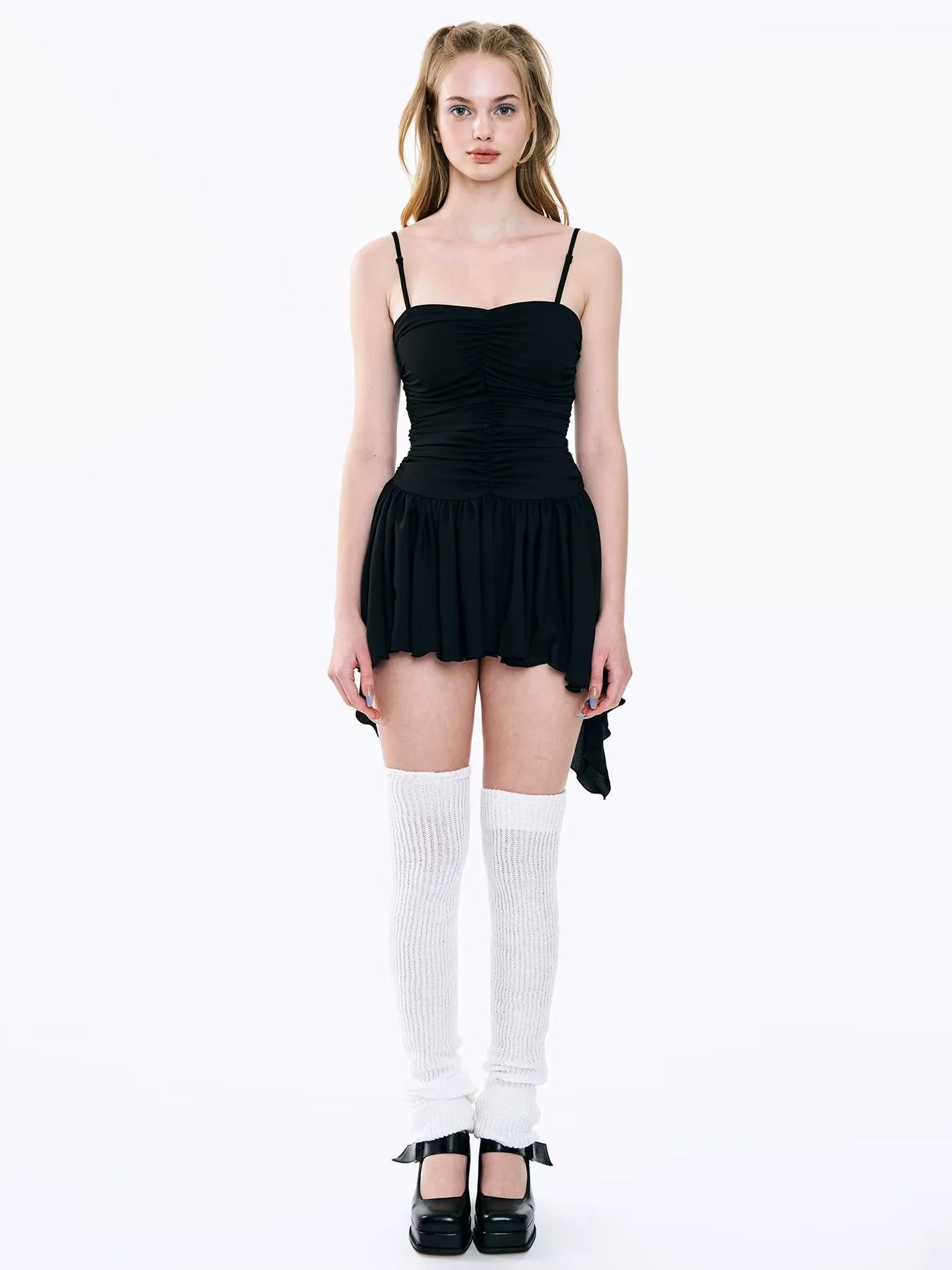 Korean Ballet Style Suspender Dress: Chic Asymmetrical Statement Piece