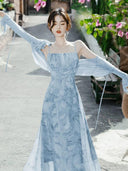 Light Blue Floral Elegance Sling Dress for Summer Chic Fashion