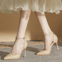 Nude Leather High Heel Strap Shoes Roman Style Chic Appeal