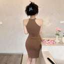 Charming Halter Sheath Skirt Elegant Open Slit Design