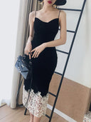 Lace Stitching Black Dress Retro-Chic Velvet Fashion Statement