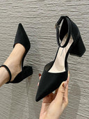 Chunky Heel Black Women's Shoes French Winter Style 2022