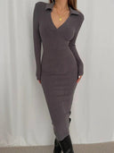 Autumn V-neck Dress Cozy Chic Elastic Waist Women's Fashion