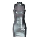 Shiny Silver Sleeveless Dress Elegant High Waist Apparel